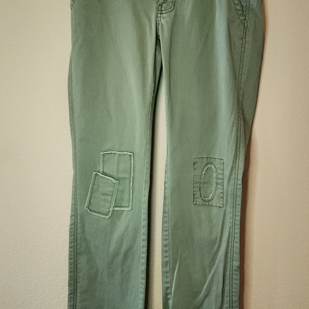 CAbi Army Green Pants Women's 0 Patch Knees Utility Chino Neutral Everyday EUC